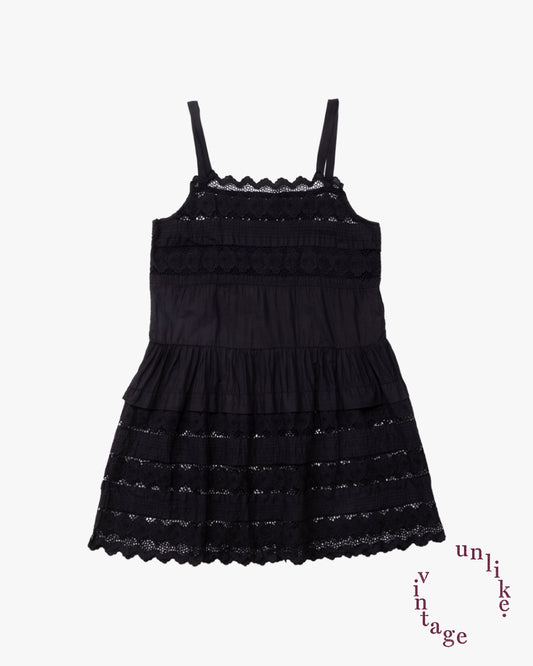 French Antique Cotton Lacy Dress #2 / Black Dyed