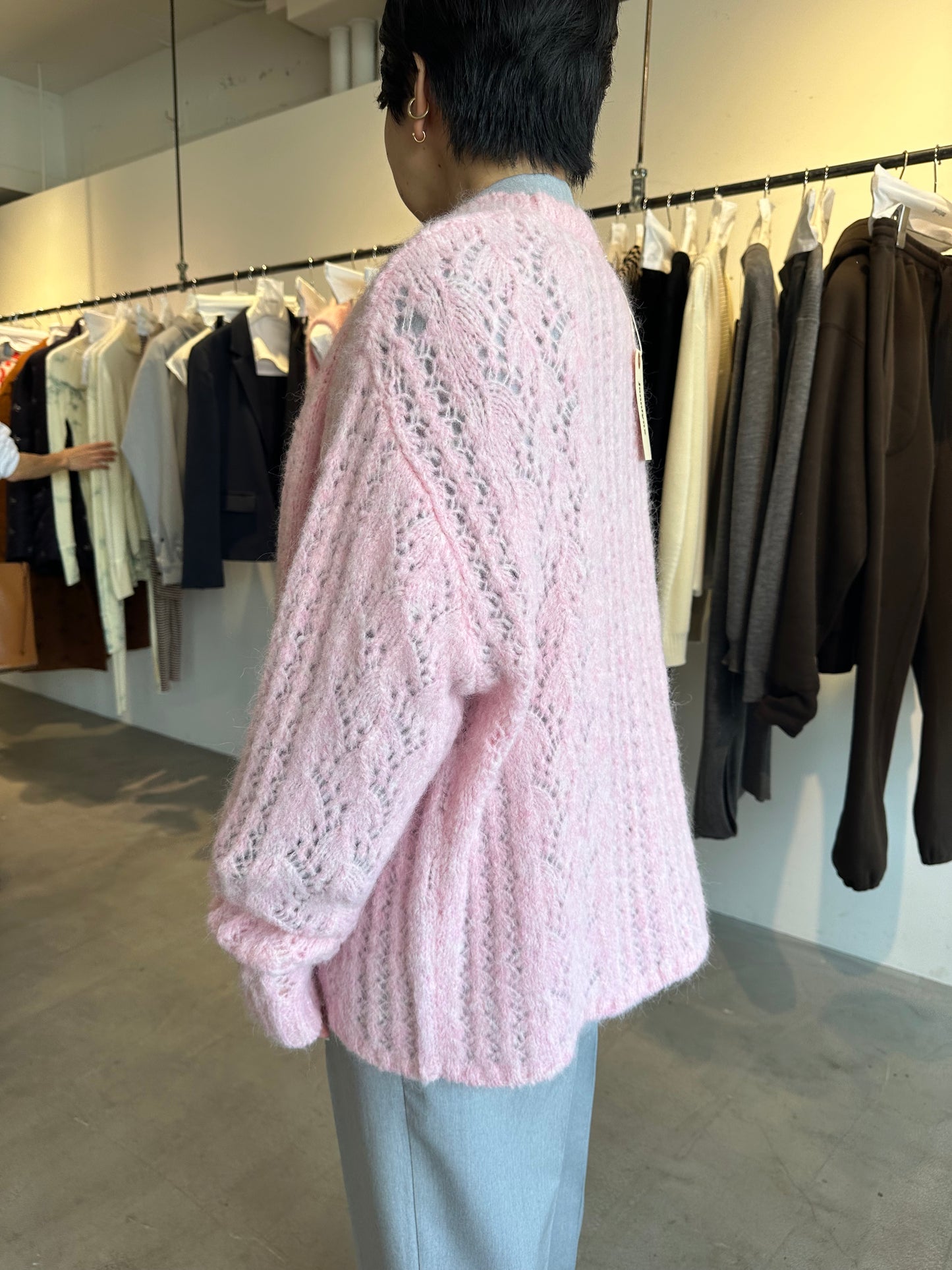 mohair sukashi knit cardigan