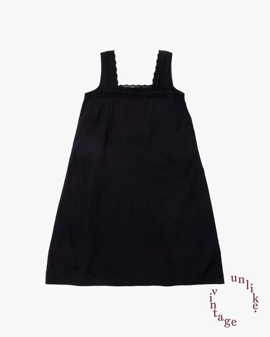 French Antique Cotton Lacy Dress #6 / Black Dyed