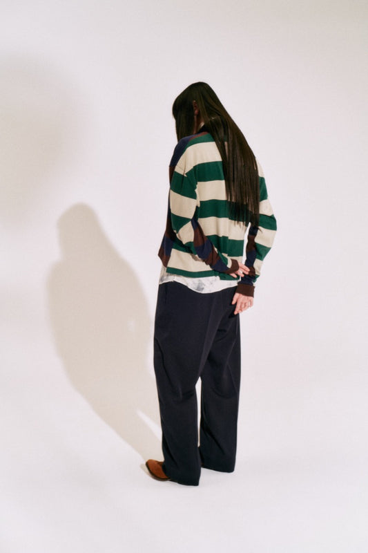 border rugger shirt (navy x brown mix)