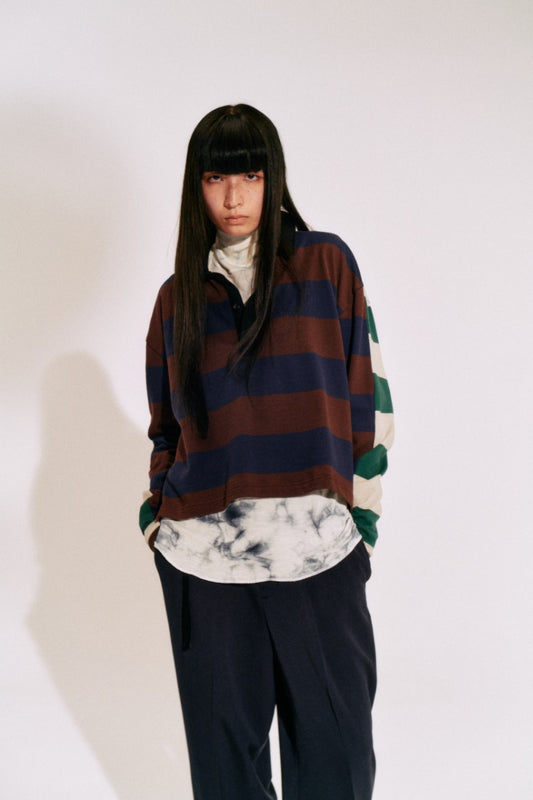 border rugger shirt (navy x brown mix)
