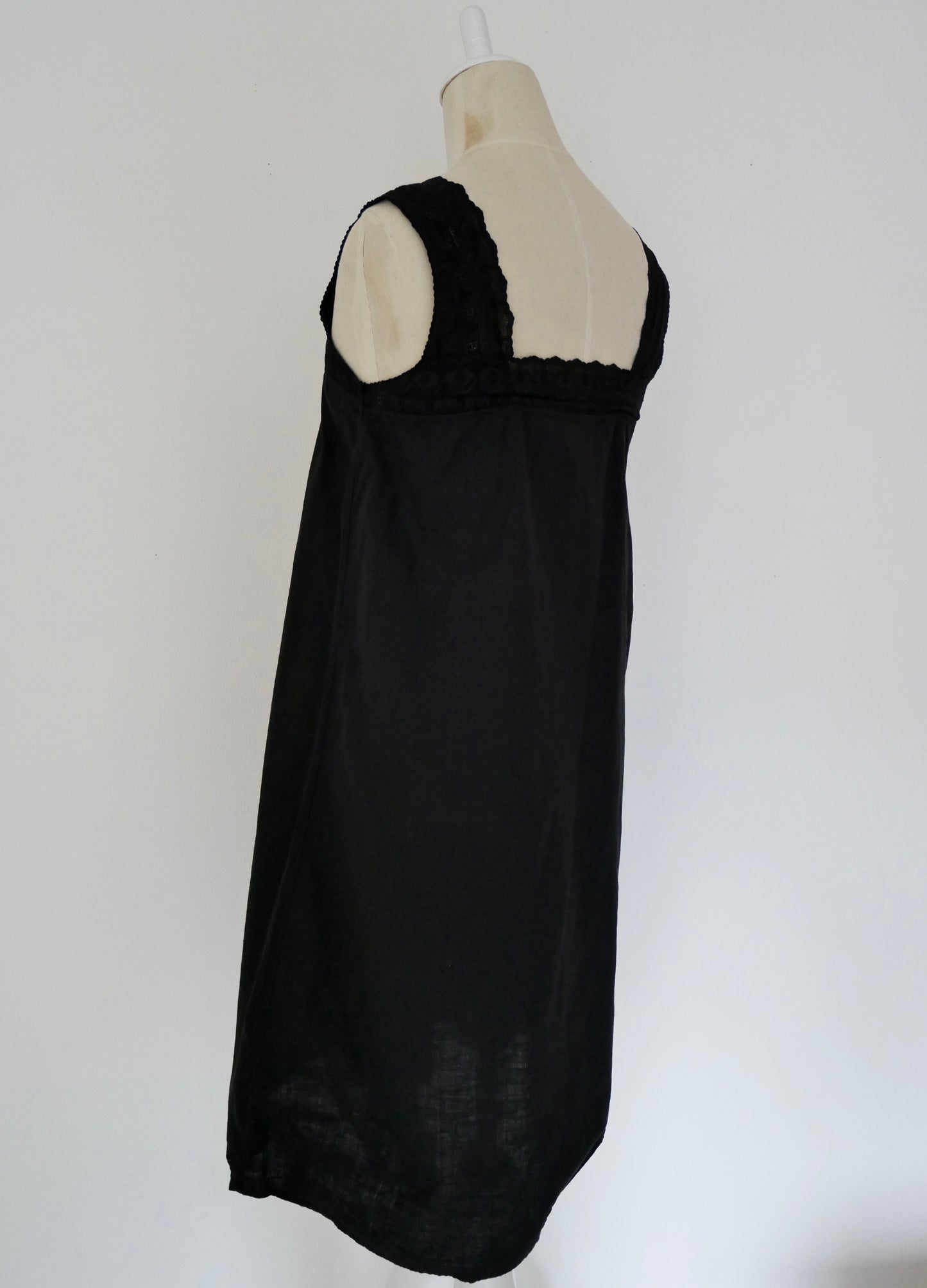 French Antique Cotton Lacy Dress #6 / Black Dyed