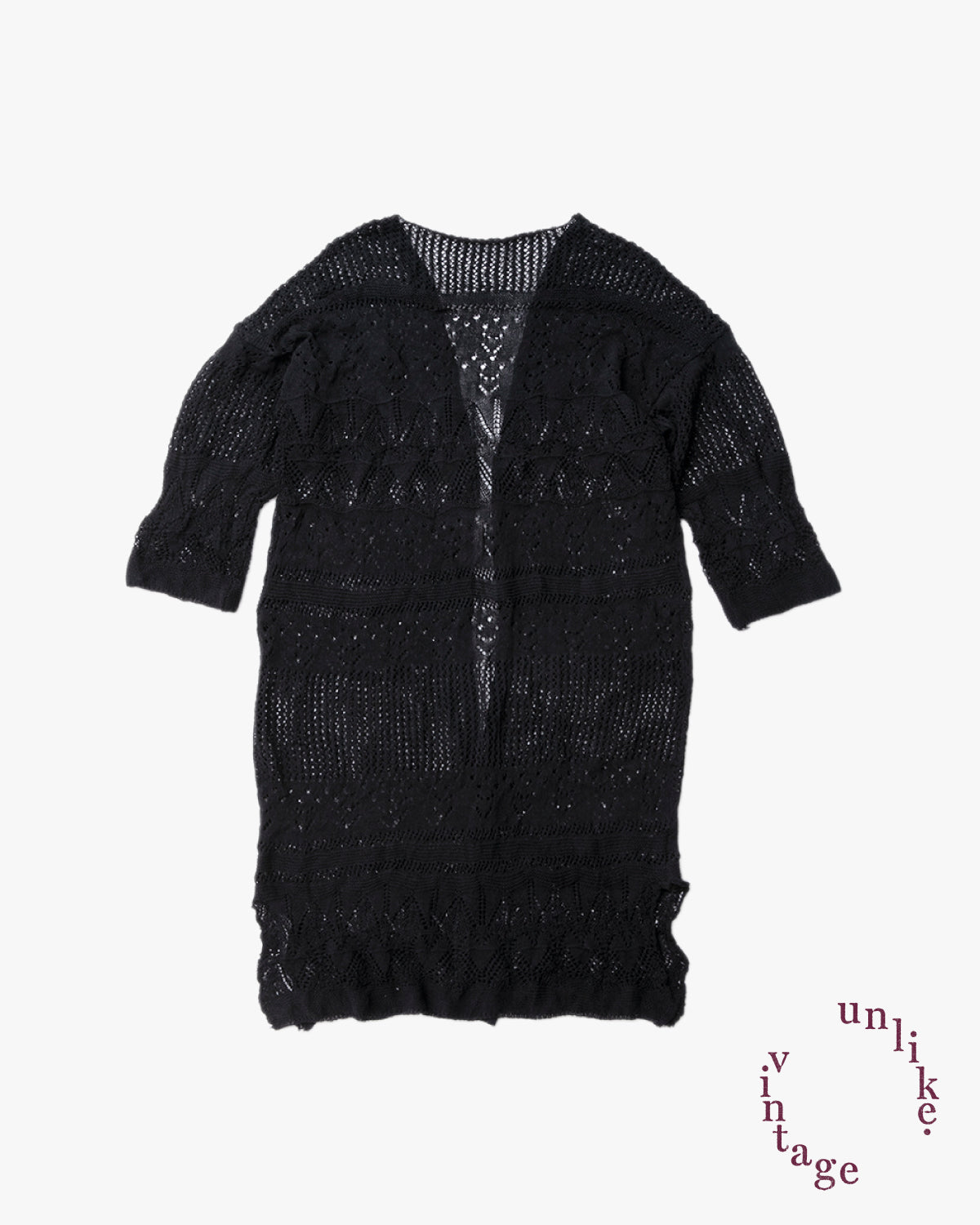 Lacy Knitting Black Long Cardigan