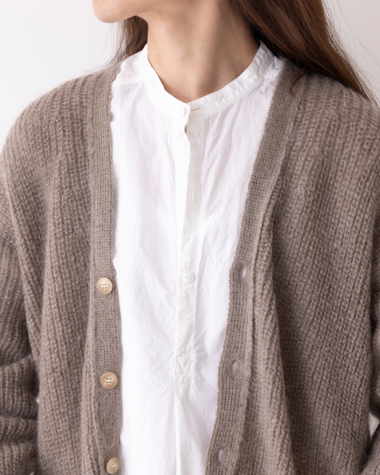 Kid Mohair Cardigan / Gray Beige