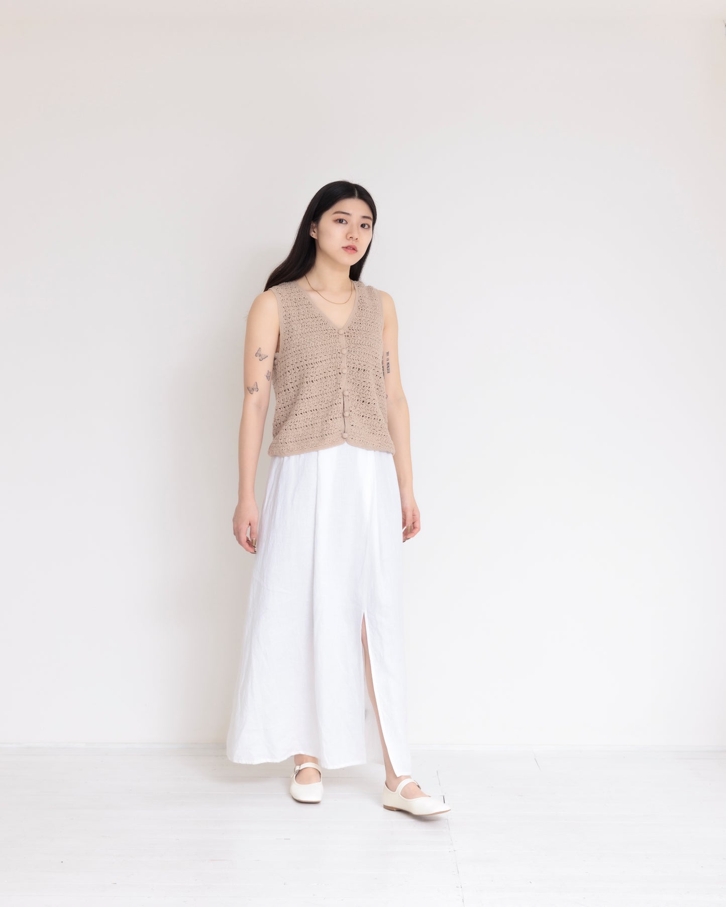 Crochet Knit Vest (Beige)