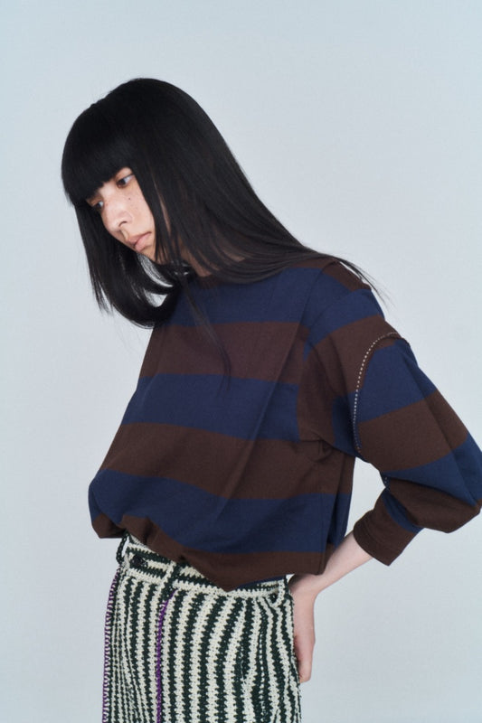 border big sleeve tee (navy x brown)