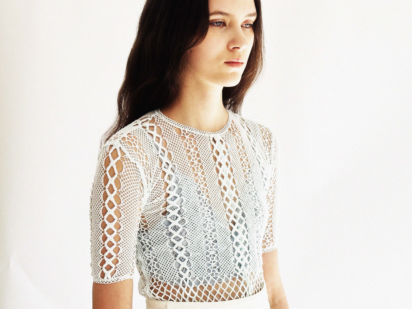 Stretch lace short sleeve tee (navy)