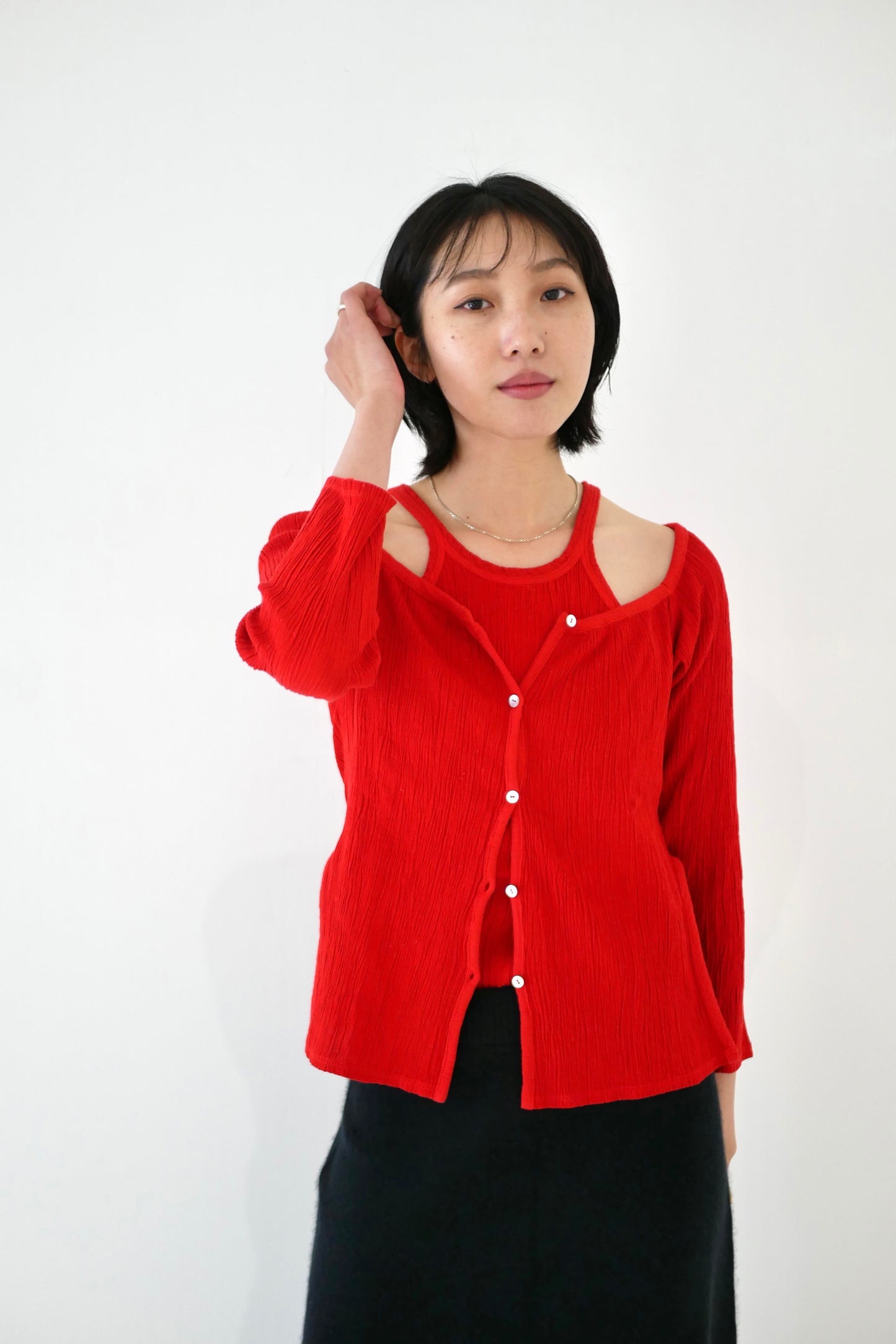 Wrinkle Cotton Crew Neck Tank Top Blouse