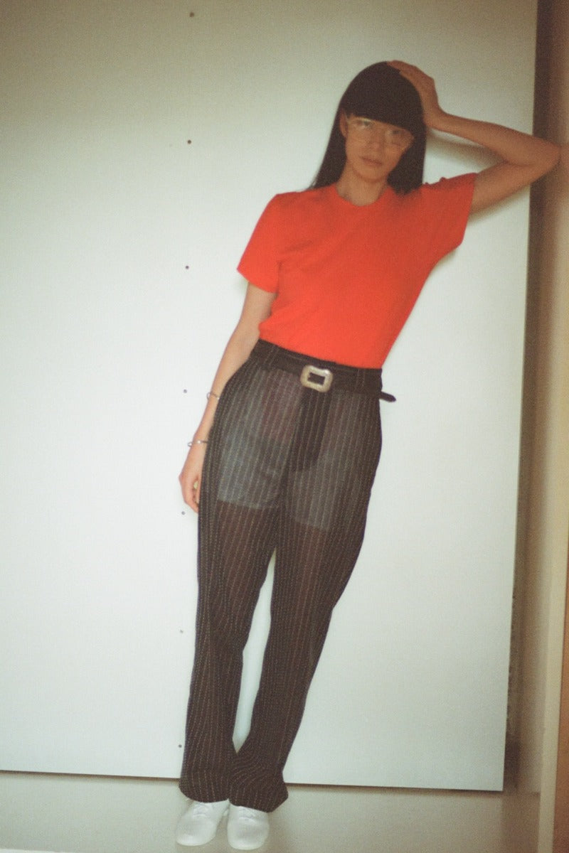 stripe voile pants (navy x white stripe)