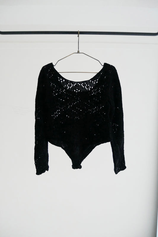 silk velvet lace bodysuit (black)