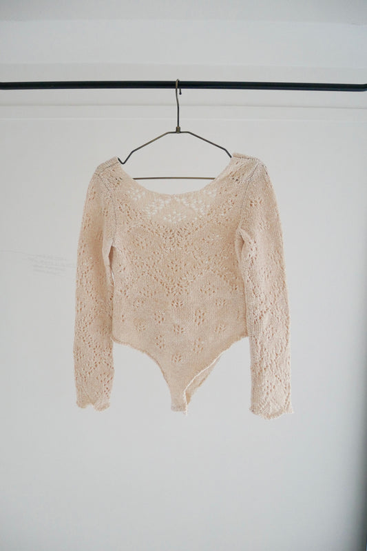 silk velvet lace bodysuit (pink beige)