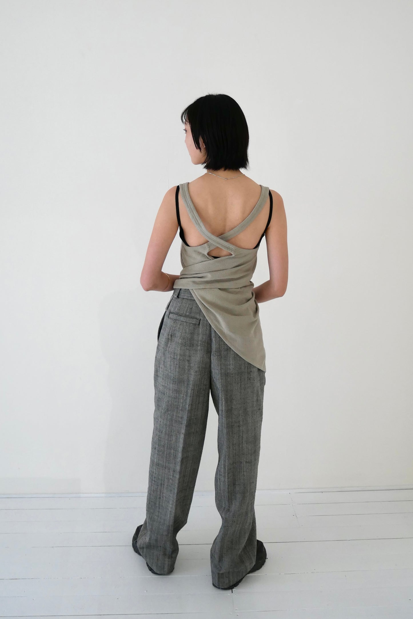 Matka Silk Noil Back Cross Tank Top Blouse