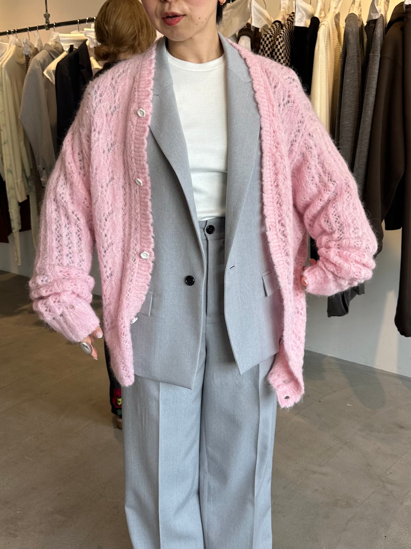 mohair sukashi knit cardigan