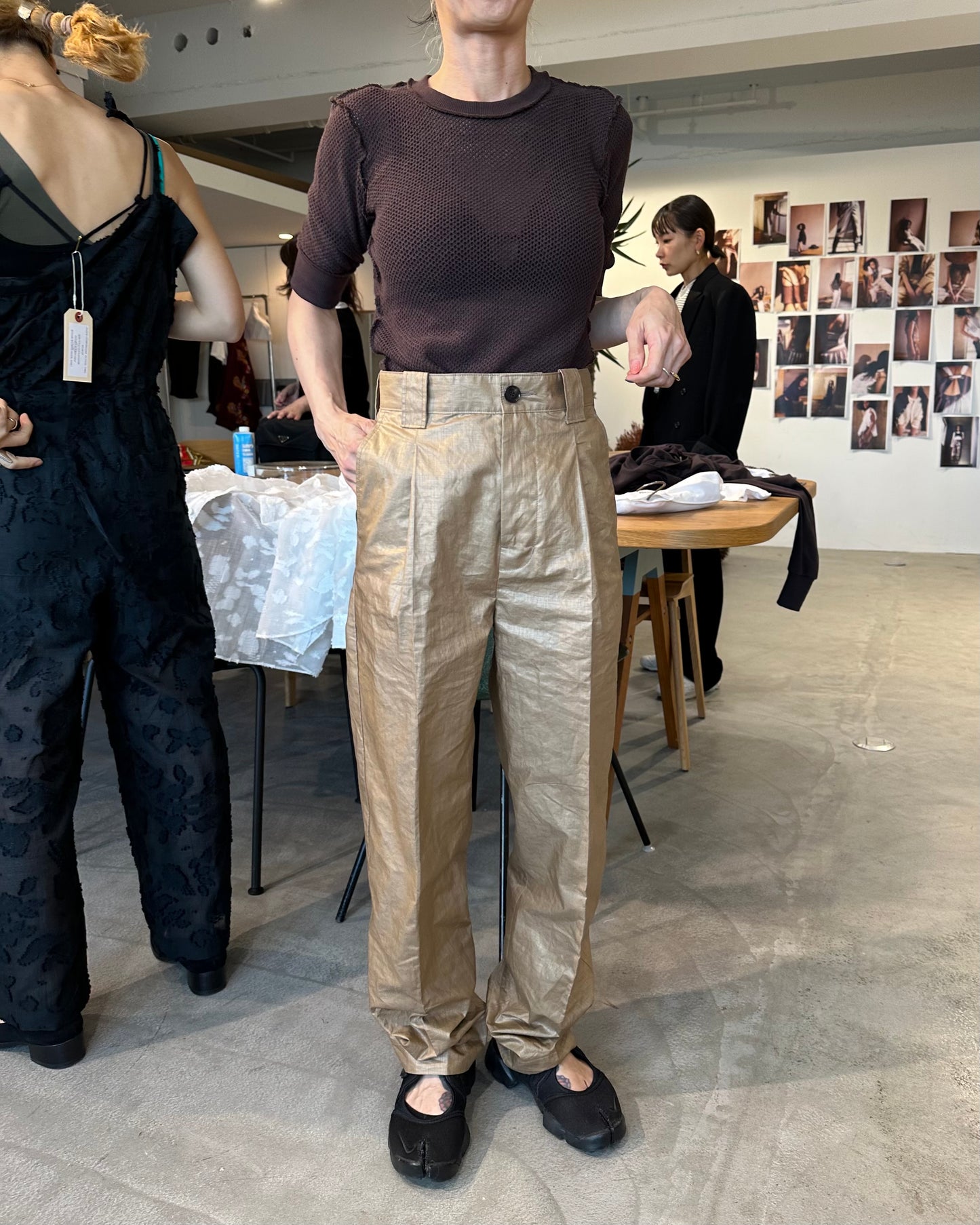 linen coating pants (brown/ beige)