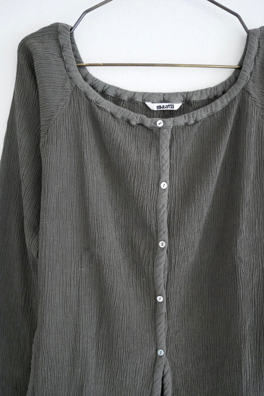 Wrinkle Cotton Square Neck Cardigan / Gray