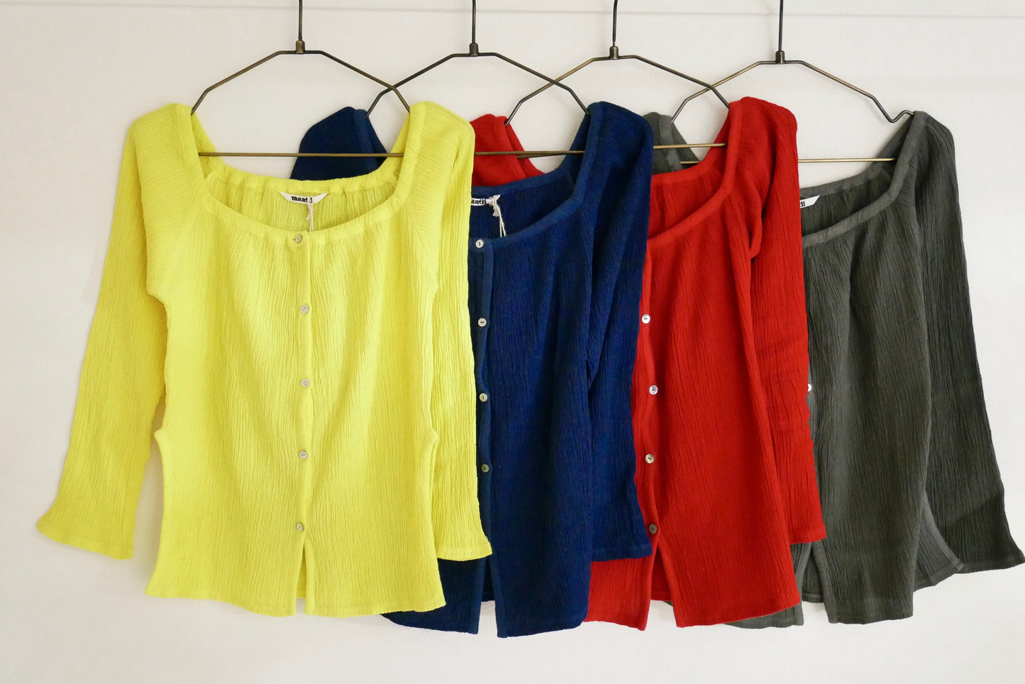 Wrinkle Cotton Square Neck Cardigan / Red