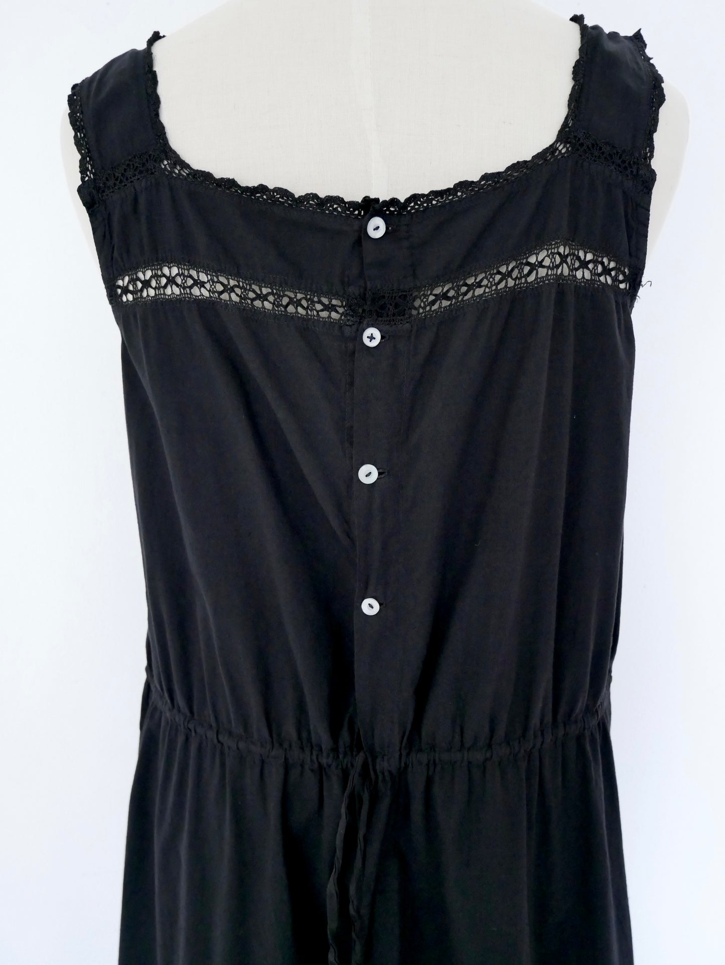 French Antique Cotton Lacy Dress #3 / Black Dyed