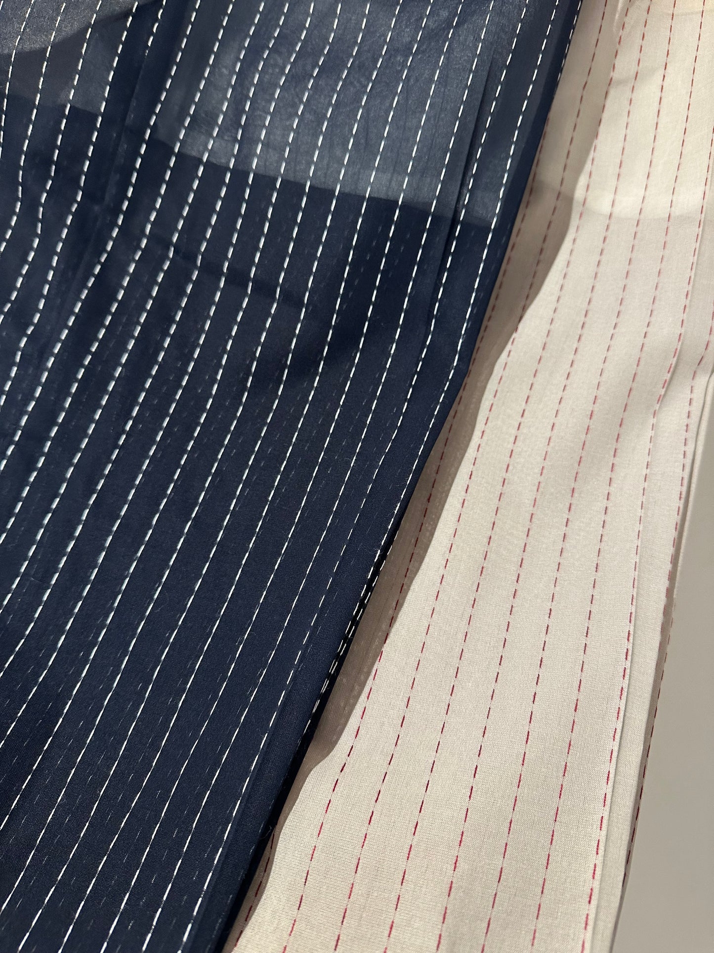 stripe voile pants (navy x white stripe)