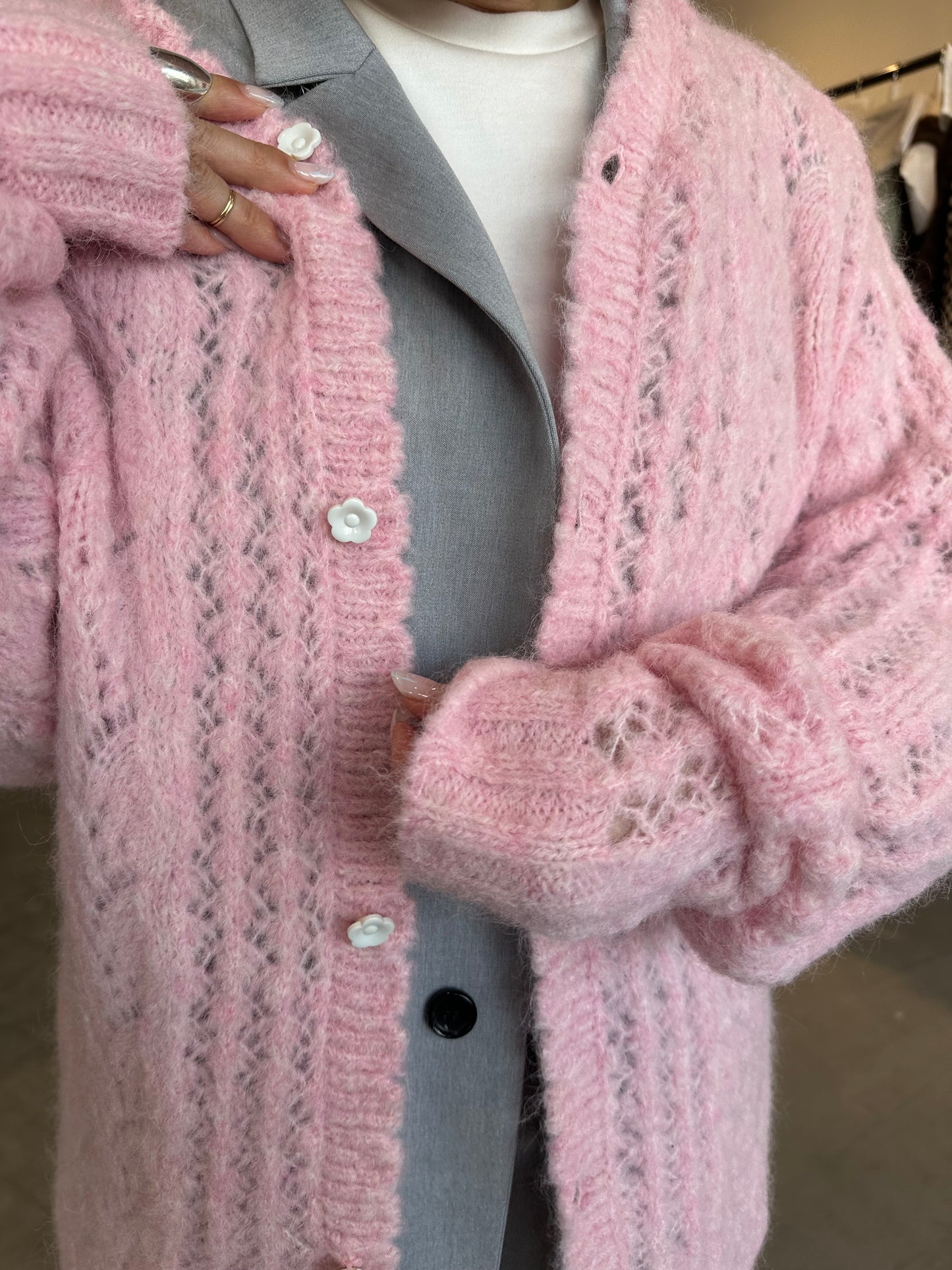 mohair sukashi knit cardigan