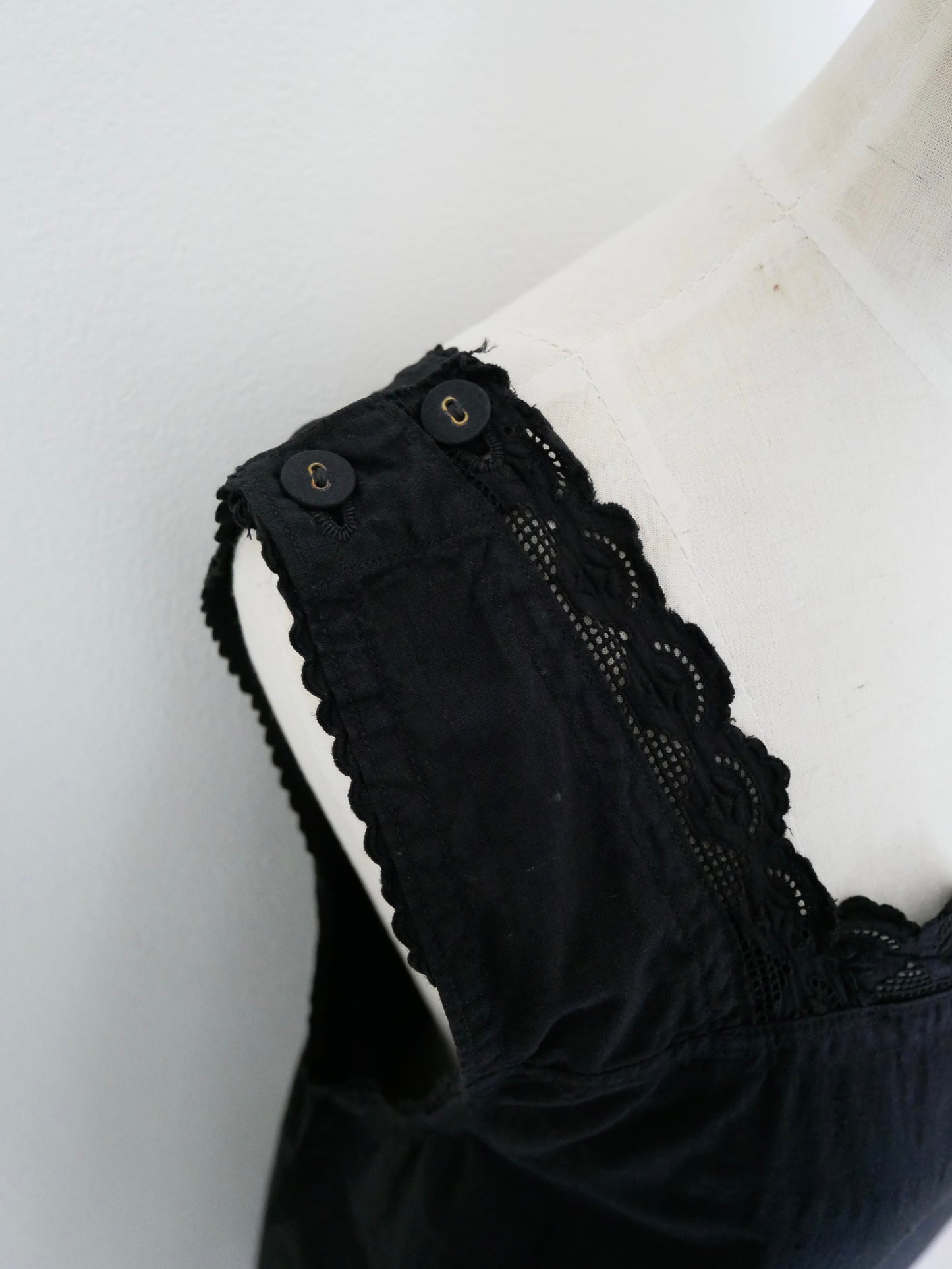 French Antique Cotton Lacy Dress #8 / Black Dyed
