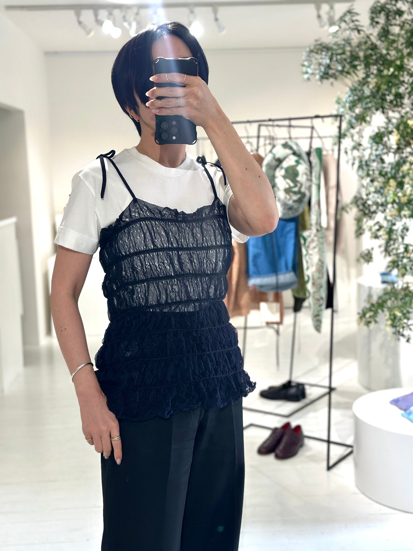 shirring lace camisole (navy)
