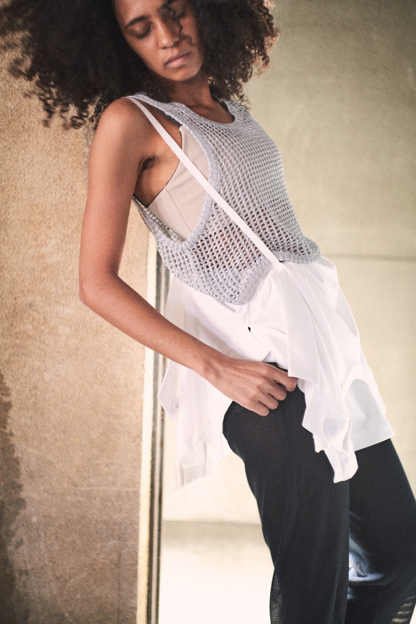 metallic knit tank (silver)
