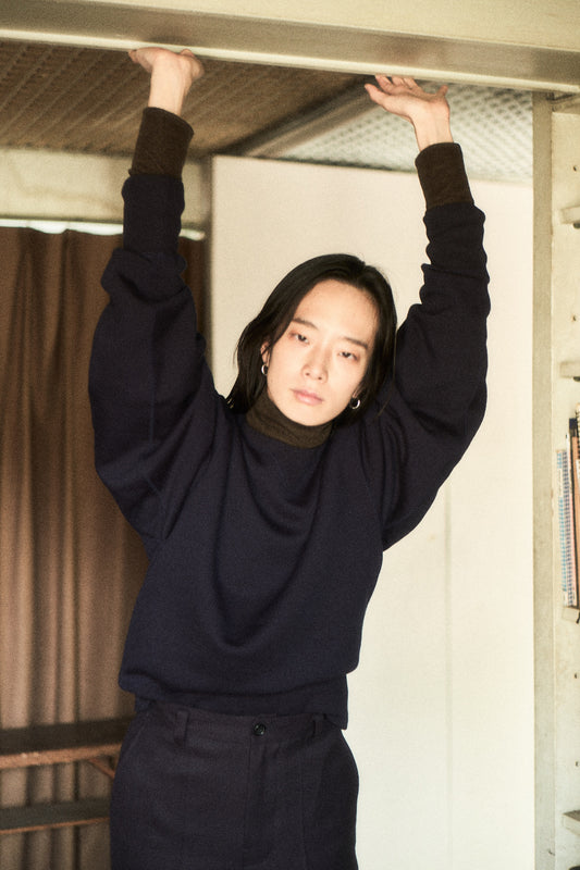 cotton wool urake pullover (beige/navy)