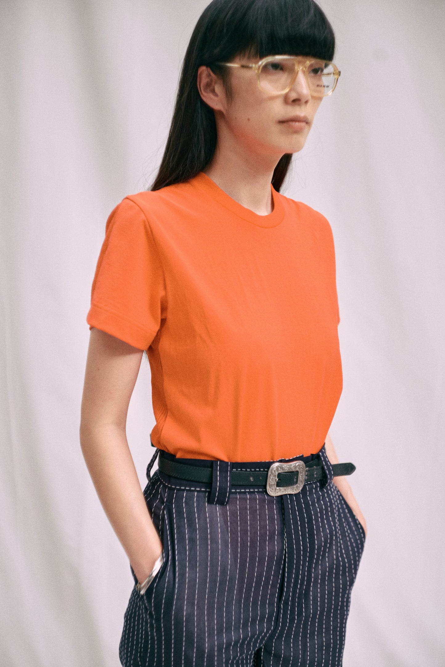 stripe voile pants (navy x white stripe)