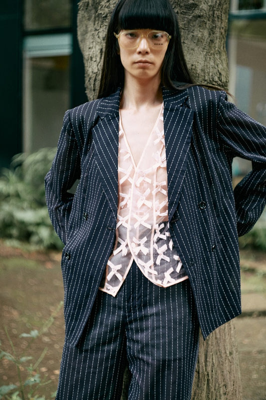 stripe voile jacket (navy x white stripe)