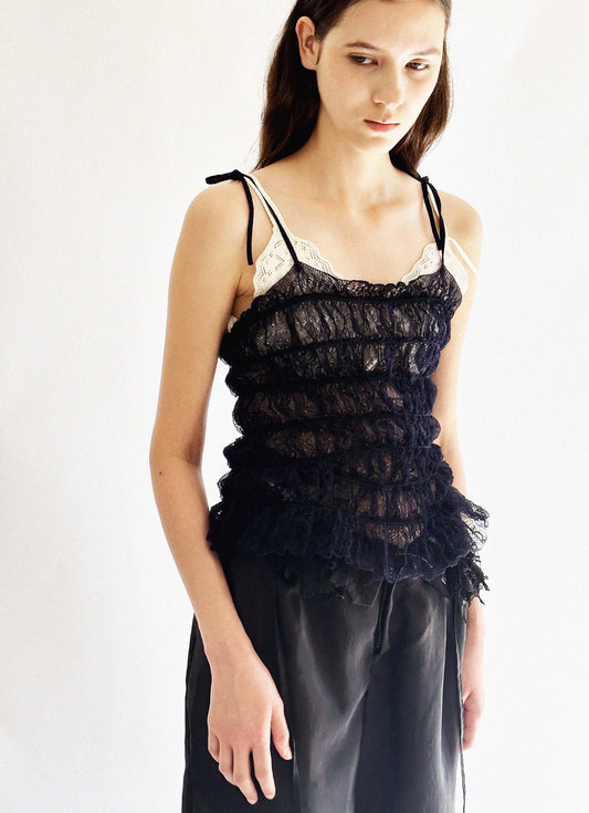 shirring lace camisole (navy)