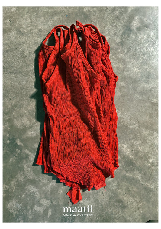 Wrinkle Cotton Crew Neck Tank Top Blouse