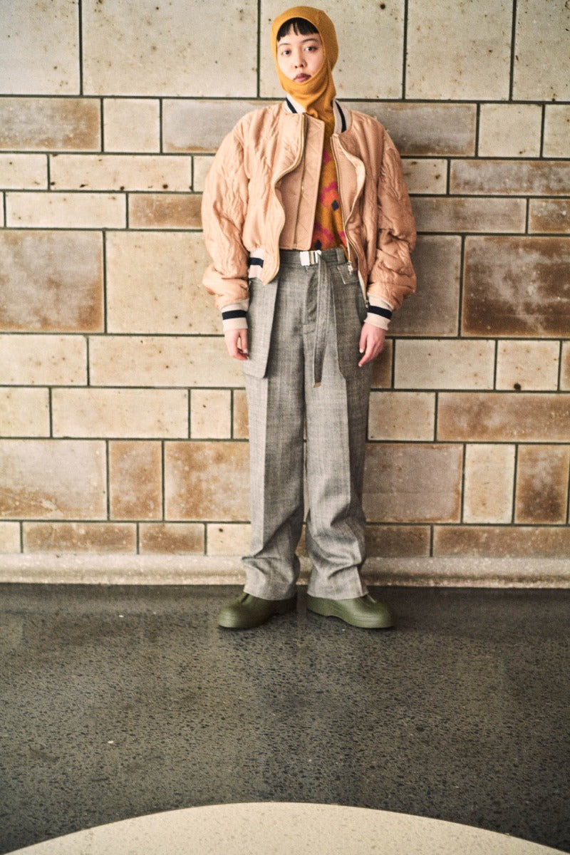 wool oxford out pocket pants / white × black