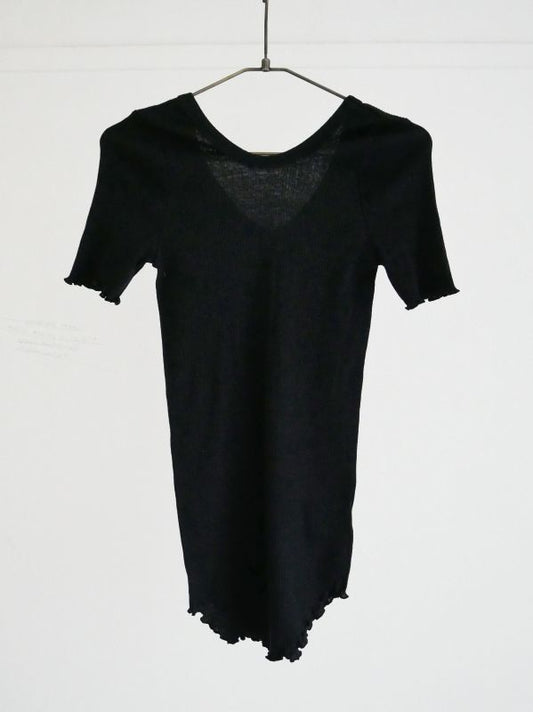Cotton Linen Half Sleeve Top / Black