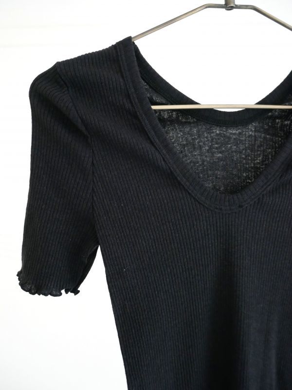 Cotton Linen Half Sleeve Top / Black