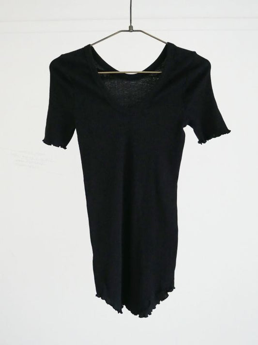 Cotton Linen Half Sleeve Top / Black