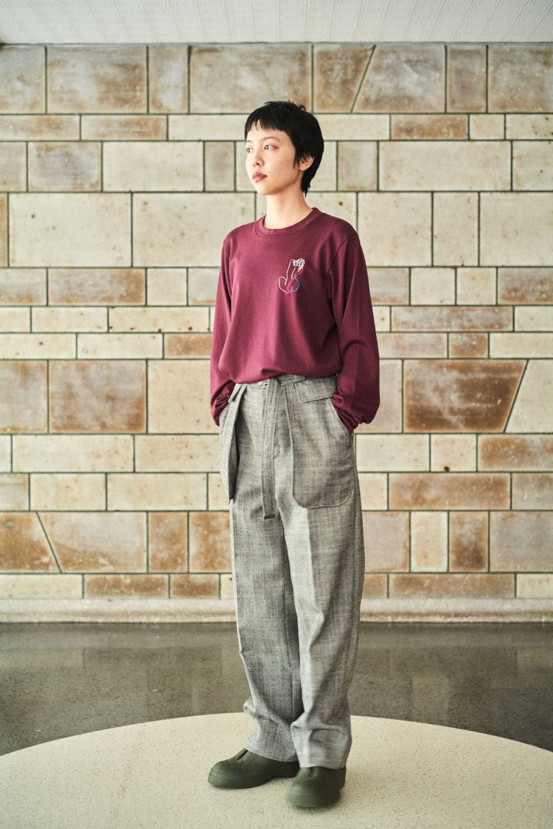 wool oxford out pocket pants / white × black