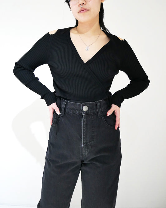Wrap Knit Top / Black