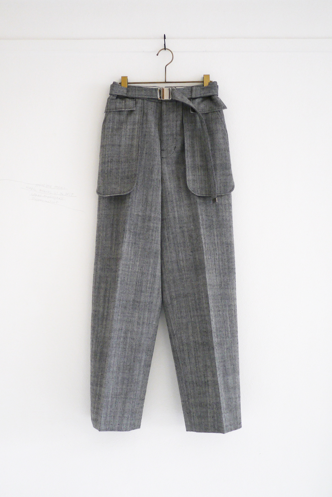 wool oxford out pocket pants / white × black