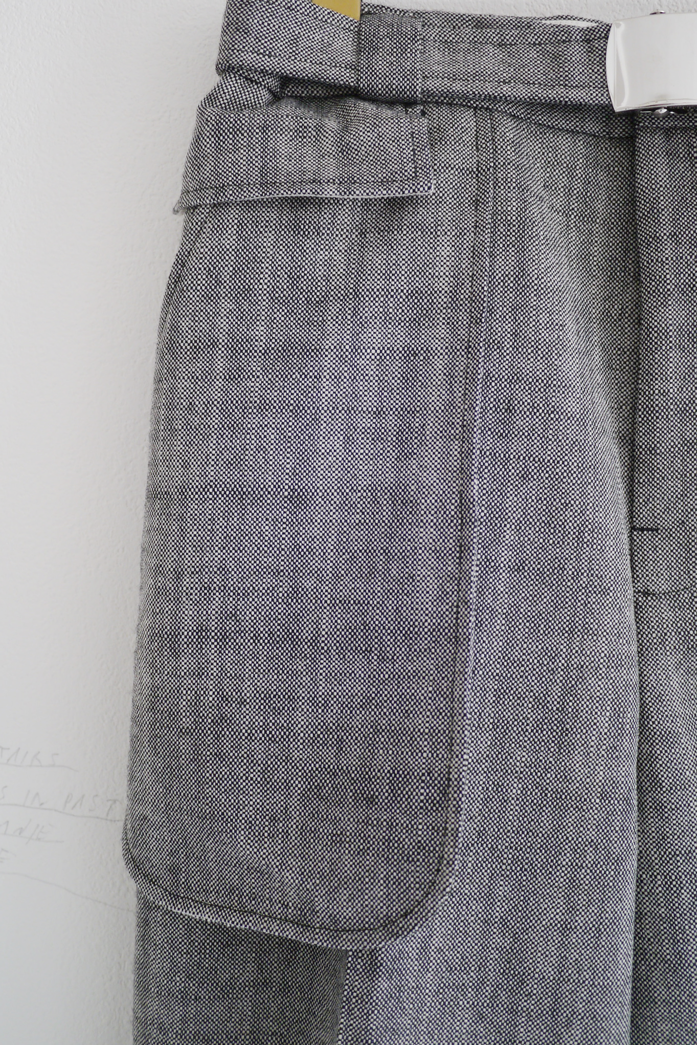 wool oxford out pocket pants / white × black