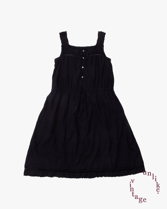 French Antique Cotton Lacy Dress #3 / Black Dyed