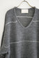 V-Neck Line Border Sweater (Gray)