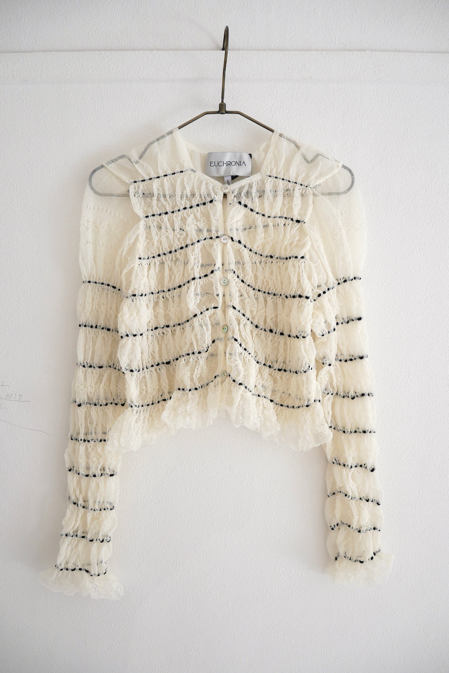 【再入荷】shirring lace cardigan (ivory)