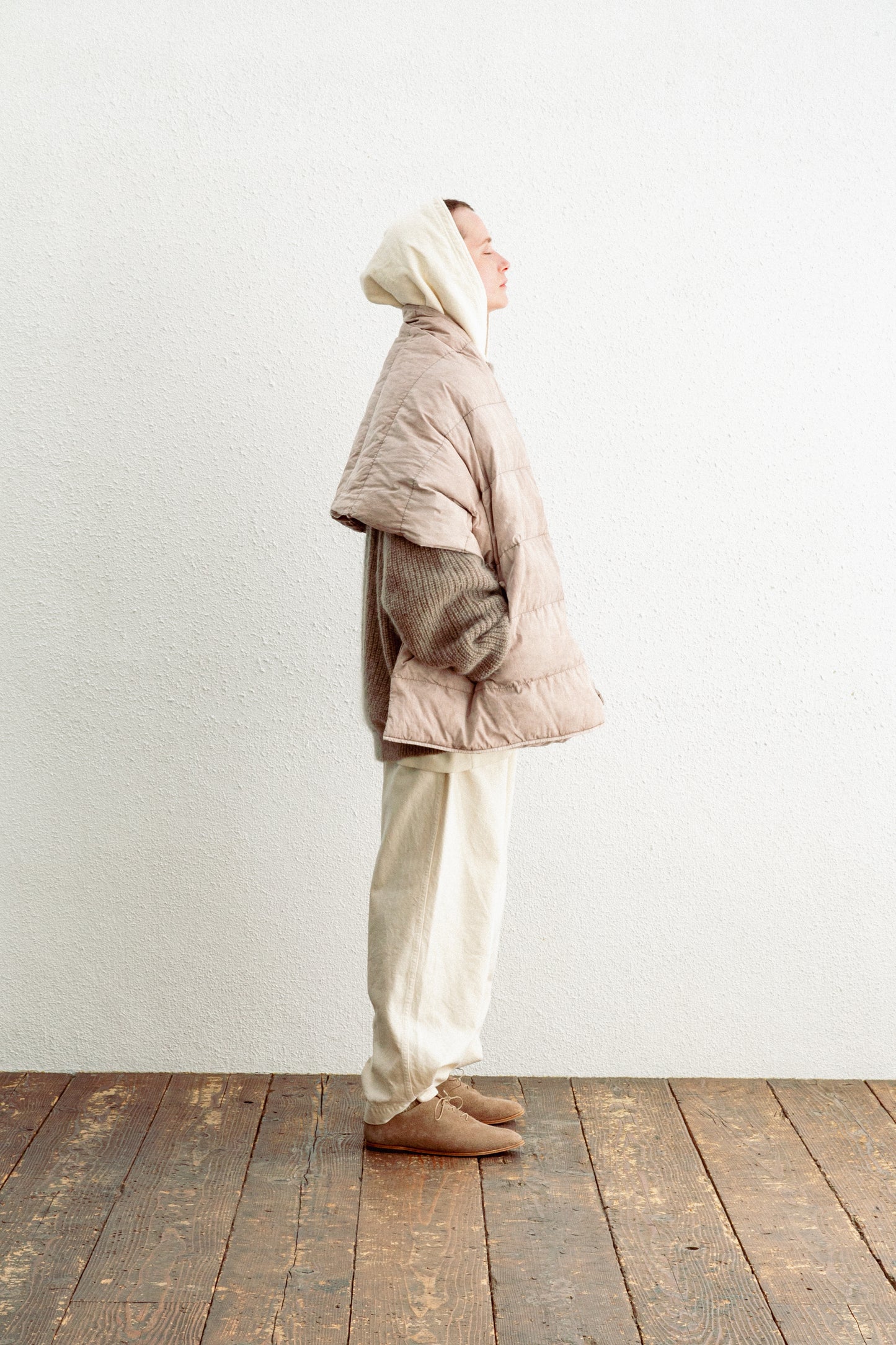 HAND-DYED DOWN STOLE VEST / Beige　　