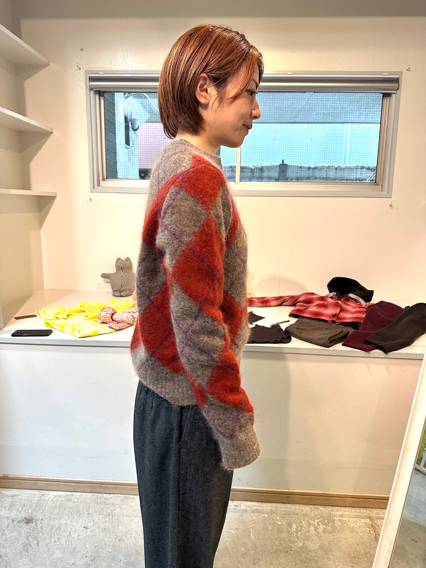 lumpy sleeve argyle pullover