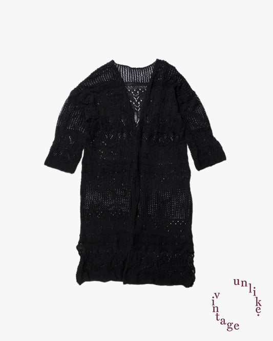 Lacy Knitting Black Long Cardigan