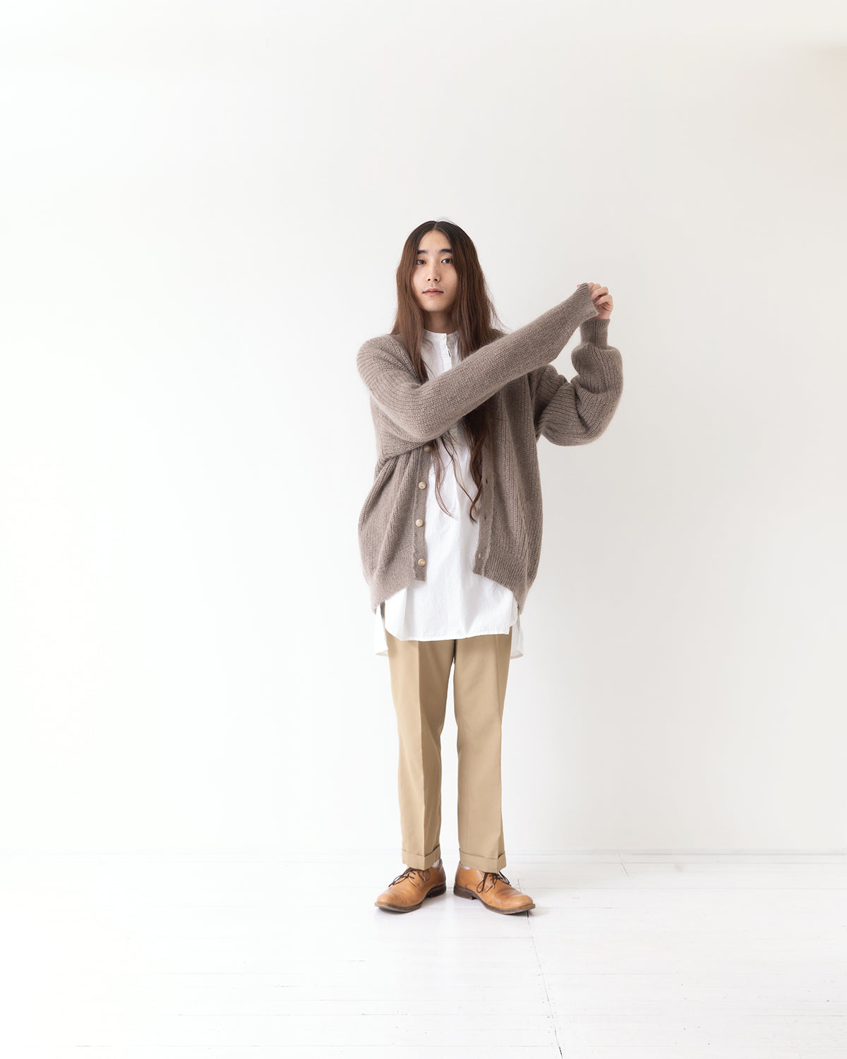 Kid Mohair Cardigan / Gray Beige