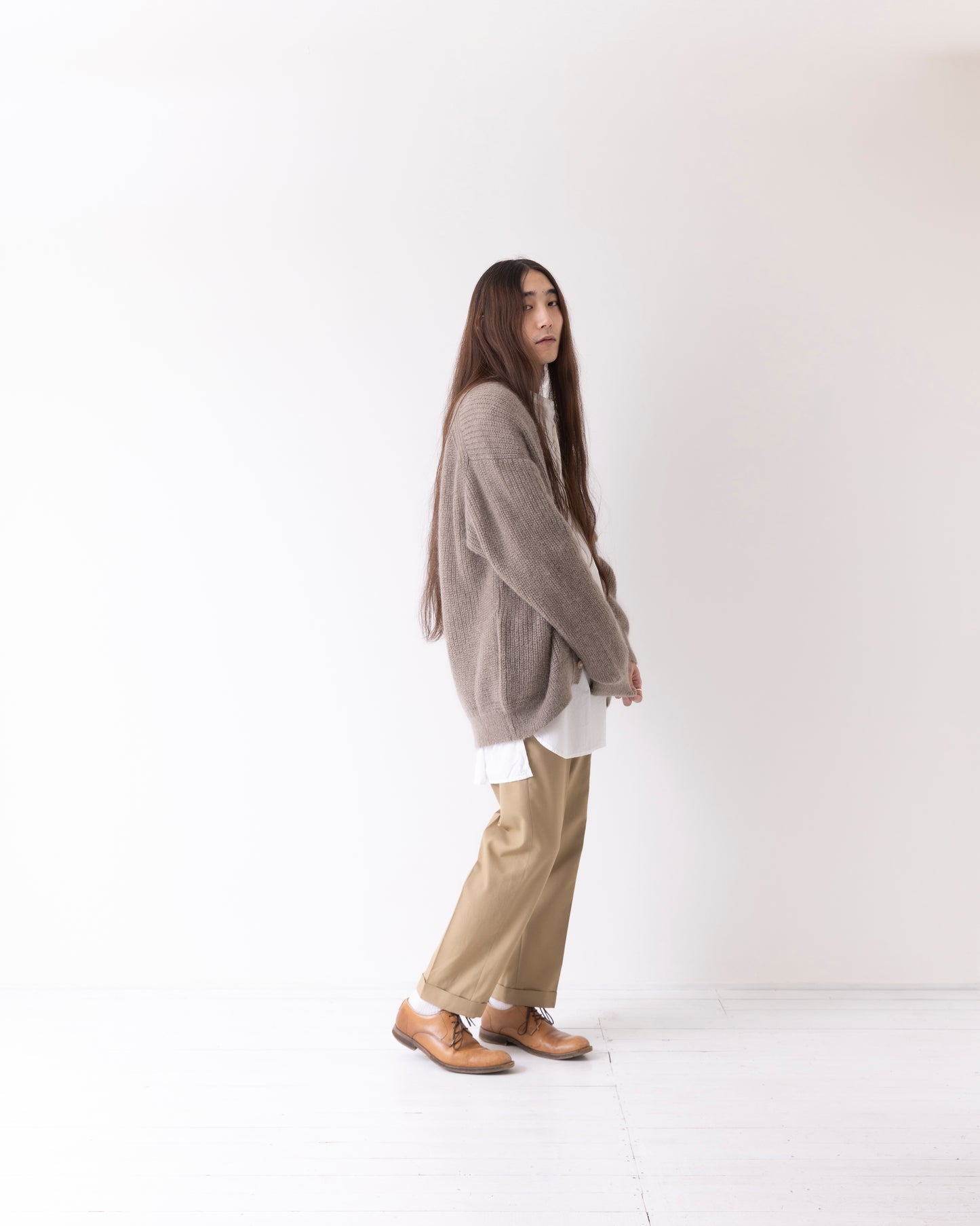 Kid Mohair Cardigan / Gray Beige