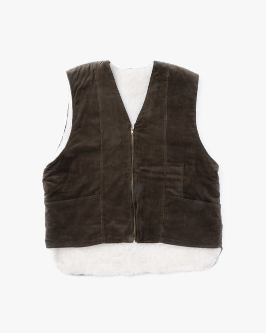 Corduroy Wool Boa Vest (Khaki/White)