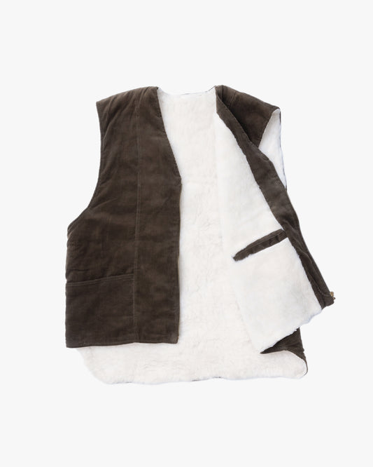 Corduroy Wool Boa Vest (Khaki/White)
