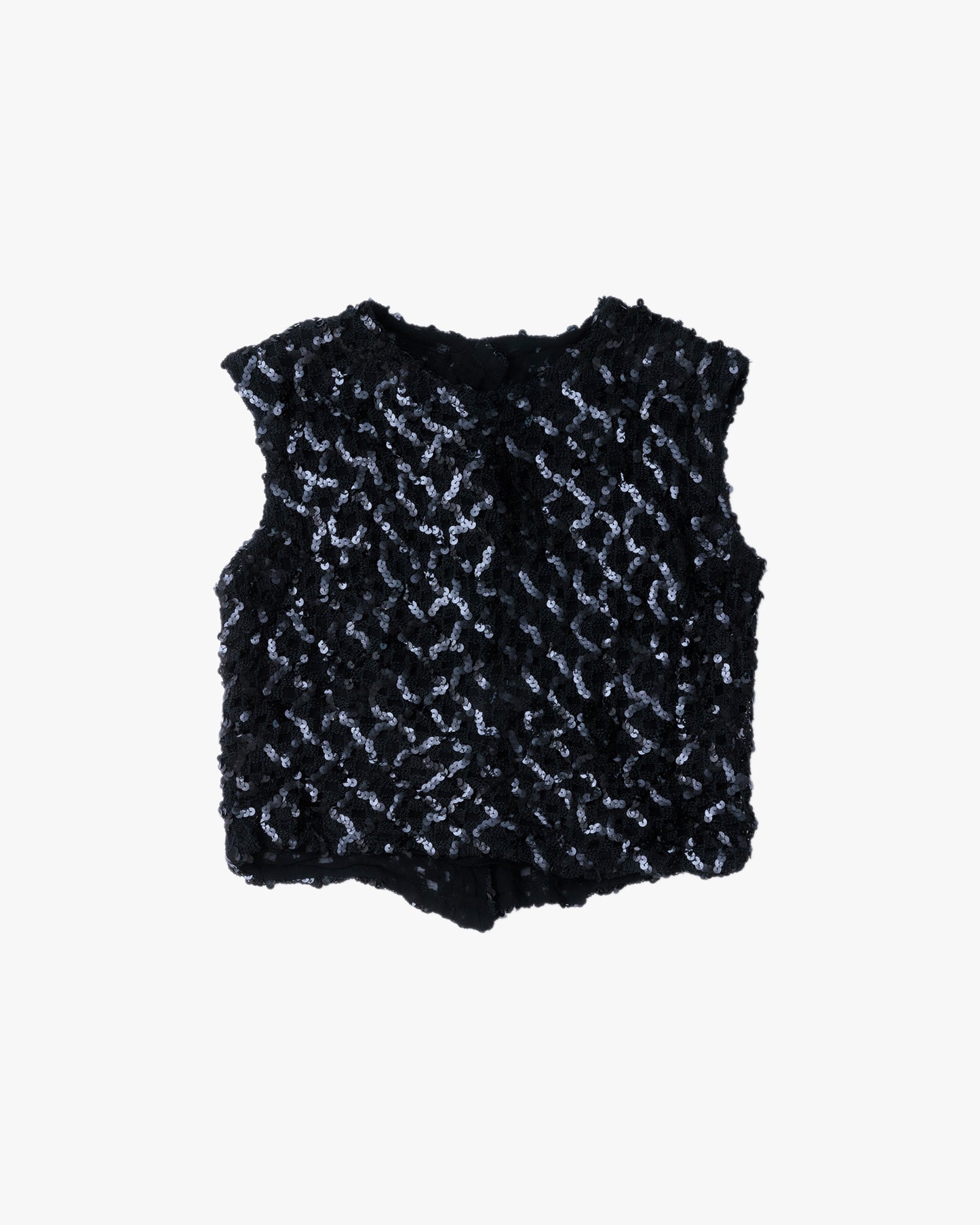 Sequins Knit + Sheer Mini Vest (Black)